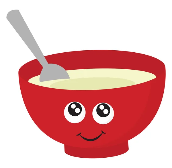 Zuppa in ciotola rossa, illustrazione, vettore su sfondo bianco . — Vettoriale Stock