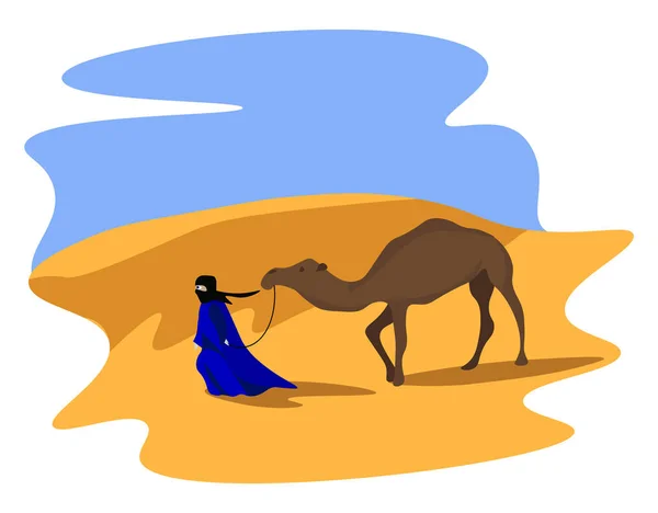 Camel a homokon, illusztráció, vektor fehér alapon. — Stock Vector