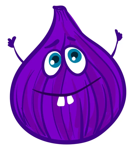 Happy purple fig, illustration, vector on white background — Stock Vector