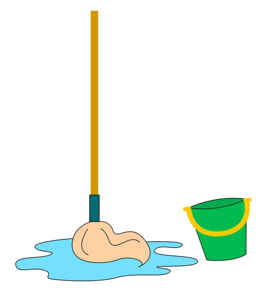 Mop and bucket, illustration, vector on white background — Stock Vector