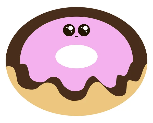 Niedlicher Donut mit Augen, Illustration, Vektor auf weißem Hintergrund. — Stockvektor