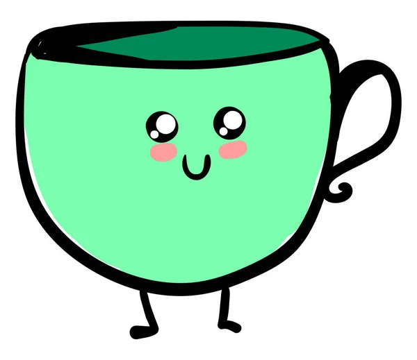 Linda taza verde, ilustración, vector sobre fondo blanco . — Vector de stock