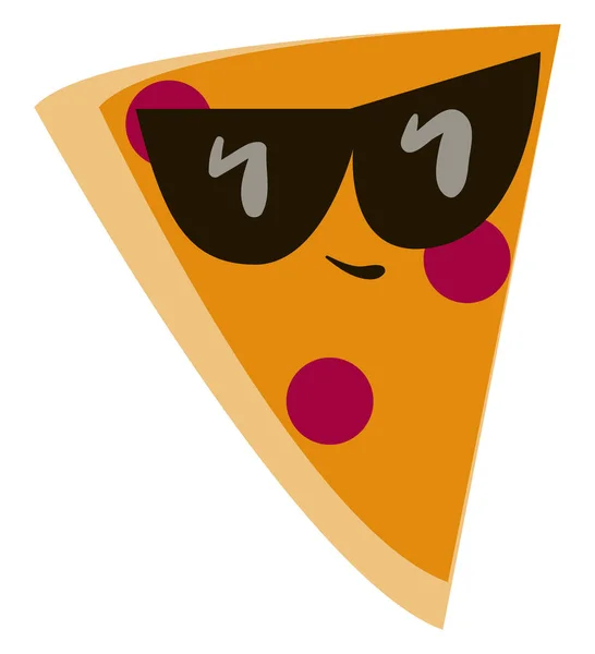 Skiva av pizza bär solglasögon, illustration, vektor på vit — Stock vektor