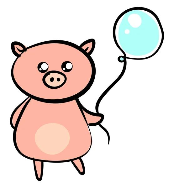 Pig with balloon, illustration, vector on white background — Stock Vector
