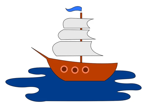 Barco en mar abierto, ilustración, vector sobre fondo blanco — Vector de stock