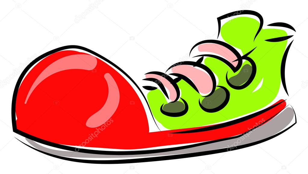 Big clown shoe, illustration, vector on white background.
