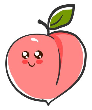 Sevimli pembe şeftali, illüstrasyon, beyaz arka plan vektör.