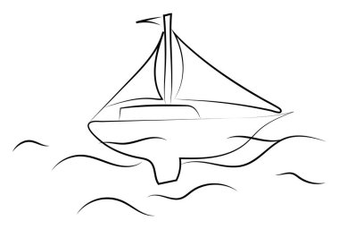 Deniz çizim, illüstrasyon, beyaz arka plan üzerinde vektör tekne.