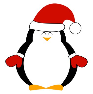 Şapkalı sevimli küçük penguen, illüstrasyon, beyaz sırt vektör