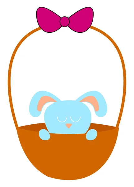 Lindo conejito azul en una cesta, ilustración, vector en el respaldo blanco — Vector de stock