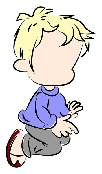 Blond boy wearing a blue sweater, illustration, vector on white — Stock Vector