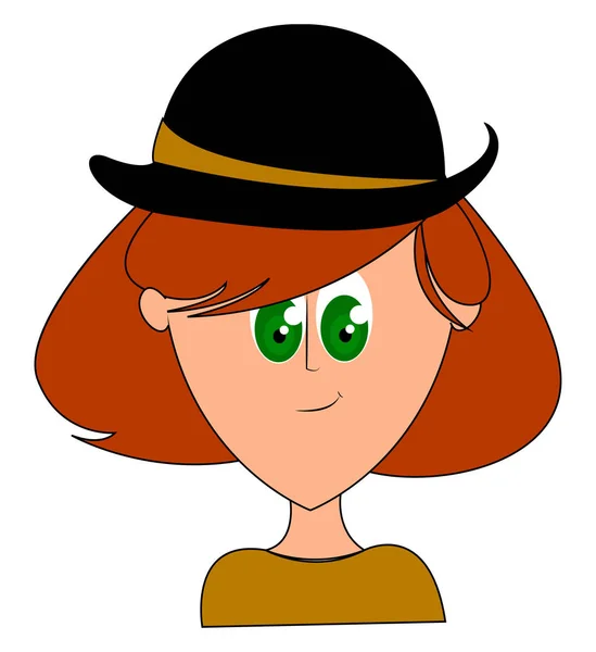Lány fekete kalap, illusztráció, vektor fehér alapon — Stock Vector