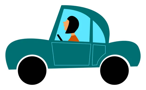 Autista in auto blu, illustrazione, vettore su sfondo bianco . — Vettoriale Stock