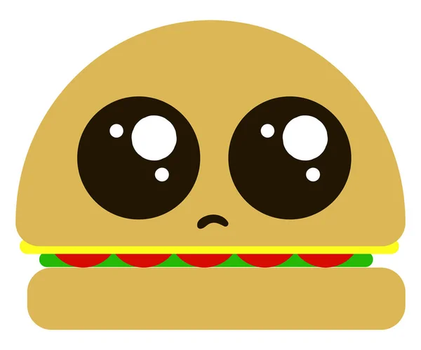Sad burger with eyes, illustration, vector on white background — Stock Vector