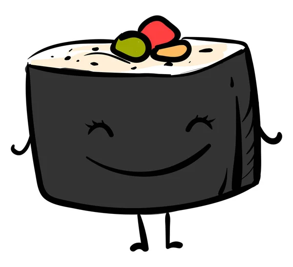 Happy sushi roll, ilustrace, vektor na bílém pozadí — Stockový vektor