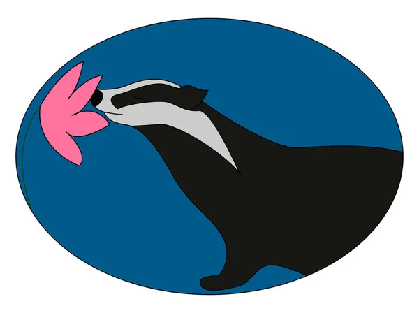 Badger ruikende bloem, illustratie, vector op witte achtergrond — Stockvector