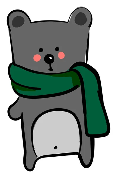 Oso con bufanda verde, ilustración, vector sobre fondo blanco . — Vector de stock