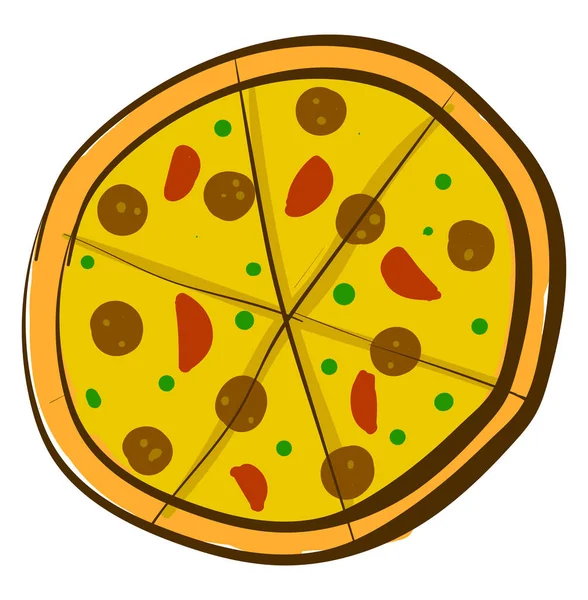 Big pizza, illustration, vector on white background — Stock Vector