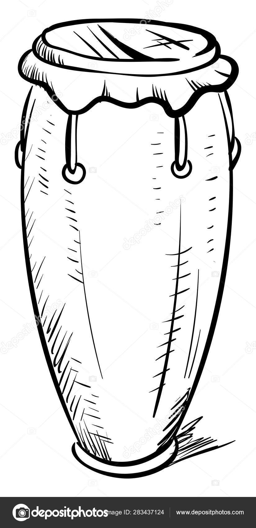 Conga drawing, illustration, vector on white background. Stock Vector