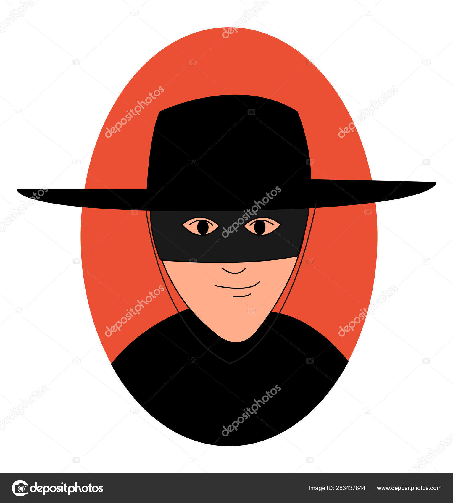 Zorro with mask, illustration, vector on white background. Stock