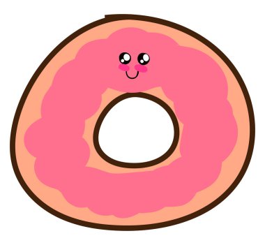 Sevimli pembe donut, illüstrasyon, beyaz arka plan vektör.