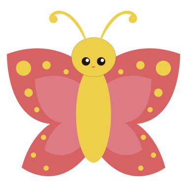 Sevimli sarı kelebek, illüstrasyon, beyaz arka plan vektör.