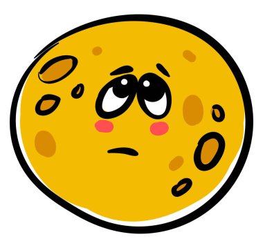 Üzgün sarı ay, illüstrasyon, beyaz arka plan vektör.