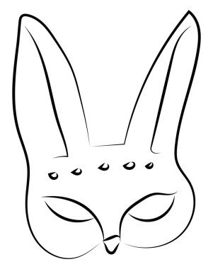 Beyaz arka planda tavşan maskesi çizimi, illüstrasyon, vektör.