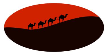 Çölde develer, illüstrasyon, beyaz arka plan üzerinde vektör.