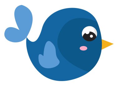 Mavi sevimli kuş, illüstrasyon, beyaz arkaplanda vektör.