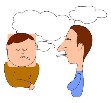 Sigara içen insanlar, illüstrasyon, beyaz arka planda vektör.