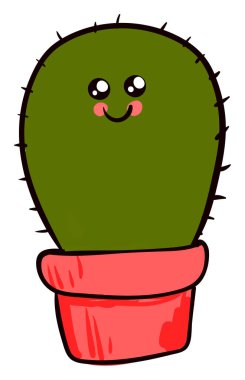 Saksıda sevimli kaktüs, illüstrasyon, beyaz arka planda vektör.