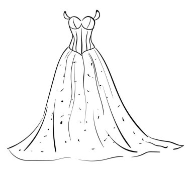 Kadın uzun elbise çizim, illüstrasyon, beyaz backgrou vektör