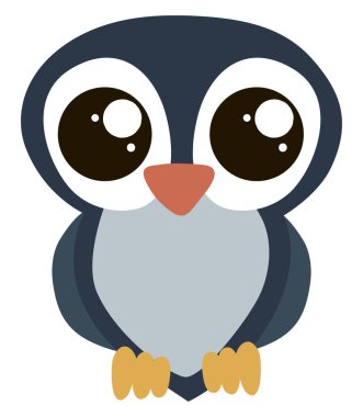 Büyük gözlü sevimli baykuş, illüstrasyon, beyaz arka plan üzerinde vektör