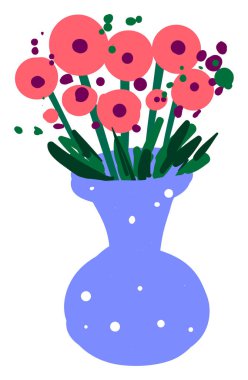 Mavi vazoda çiçekler, illüstrasyon, beyaz arka plan üzerinde vektör.