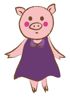 Pembe elbiseli domuz, illüstrasyon, beyaz arka plan üzerinde vektör.