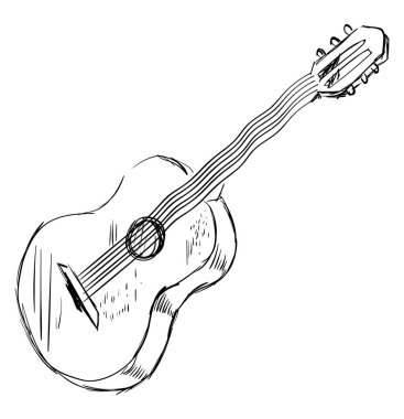 Gitar çizim, illüstrasyon, beyaz arka plan vektör.
