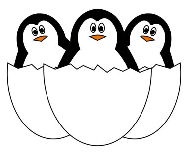 Yumurta kabuğunda üç penguen, illüstrasyon, beyaz sırt üzerinde vektör