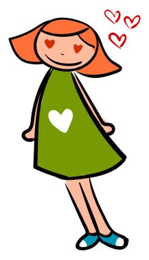 Romantik güzel kız, illüstrasyon, beyaz arka plan vektör.