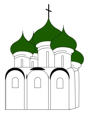 Yeşil çatılı Rus kilisesi, illüstrasyon, beyaz ba vektör