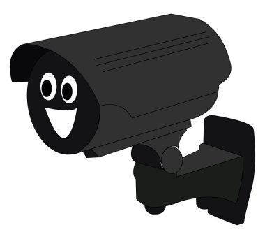 Mutlu güvenlik kamerası, illüstrasyon, beyaz arka plan vektör.