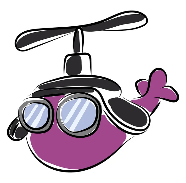 Paarse helikopter met bril, illustratie, vector op wit ba — Stockvector