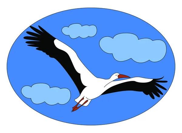 空飛ぶコウノトリ、イラスト、白い背景のベクトル. — ストックベクタ