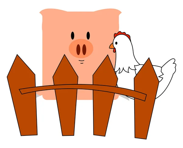 Pig and chicken, illustration, vector on white background. — Stock Vector