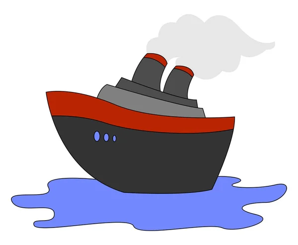 Bateau à vapeur sur mer, illustration, vecteur sur fond blanc . — Image vectorielle