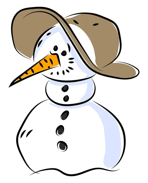 Muñeco de nieve con sombrero, ilustración, vector sobre fondo blanco . — Vector de stock