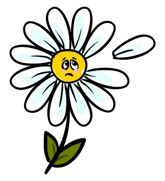 Sad chamomile flower, illustration, vector on white background. — Stock Vector