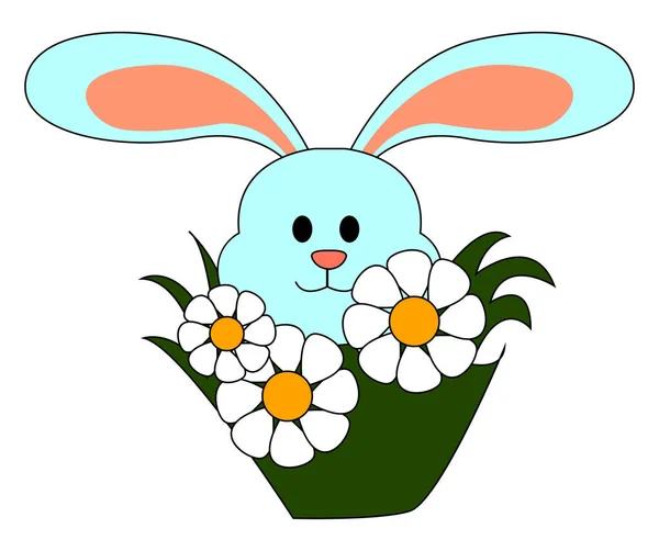 Bunny with flowers, illustration, vector on white background. — Stock Vector