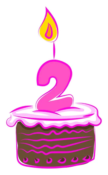 Gâteau d'anniversaire avec numéro deux, illustration, vecteur sur bac blanc — Image vectorielle