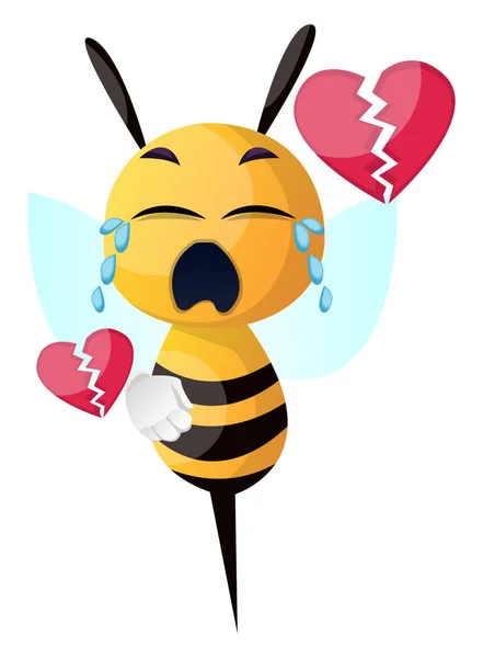 Ραγισμένη καρδιά μέλισσα, εικόνα, διάνυσμα σε λευκό φόντο. — Διανυσματικό Αρχείο